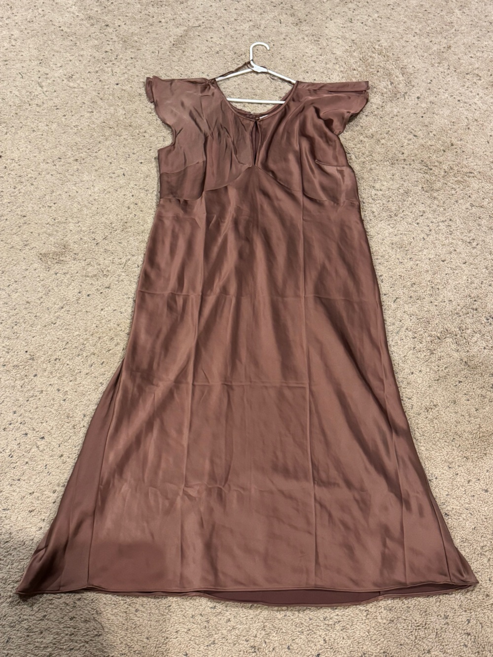 Old Navy Brown Satin Maxi Dress with Flutter Sleeves
